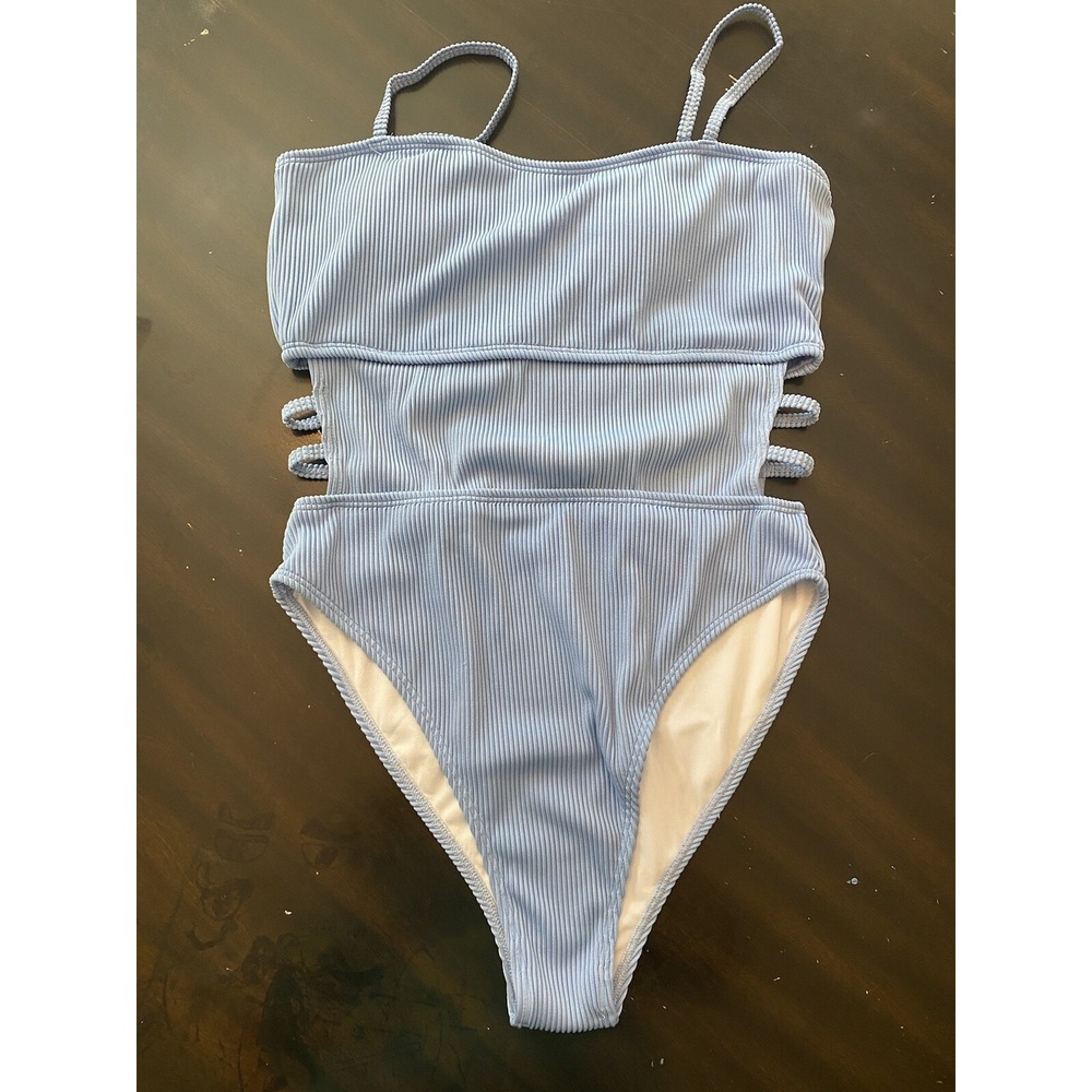 Women One Piece Bikini Swimsuit‎ M Stretchy Strap Cut Out Scoop Neck High Legged